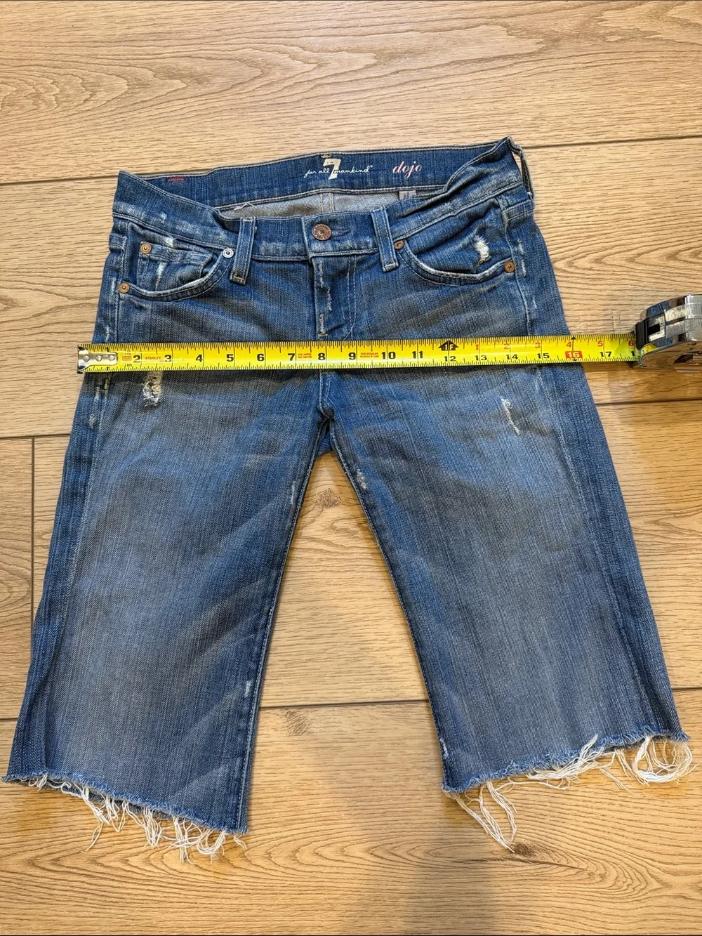 7 For All Mankind Dojo The Lexie Petite Distressed Denim Long Shorts size 25P